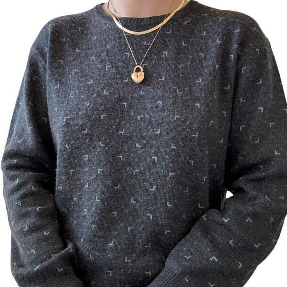 Vintage Unisex Gray Geometric Wool Oversized Preppy Crew Neck Sweater Sz M - Picture 3 of 7